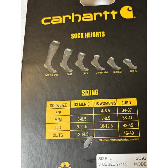 Carhartt Men’s Force Grid Midweight Quarter Socks Size L (9–11.5) Dark Gray  NEW - Picture 3 of 3